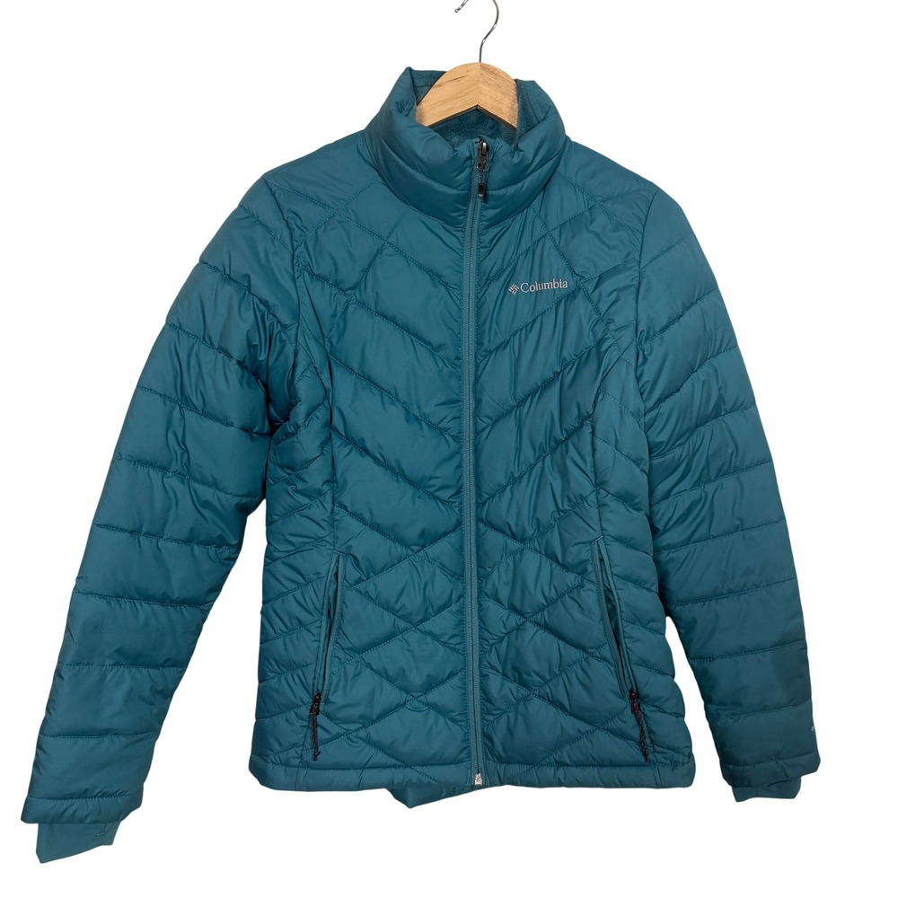 Columbia Joy Peak Puffer Jacket Womens Medium Teal Excellent Omni-Heat Infinity